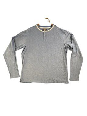 RYE 51 Shirt Mens Large Blue Long Sleeve Henley 100% Cotton Jersey Knit Peru